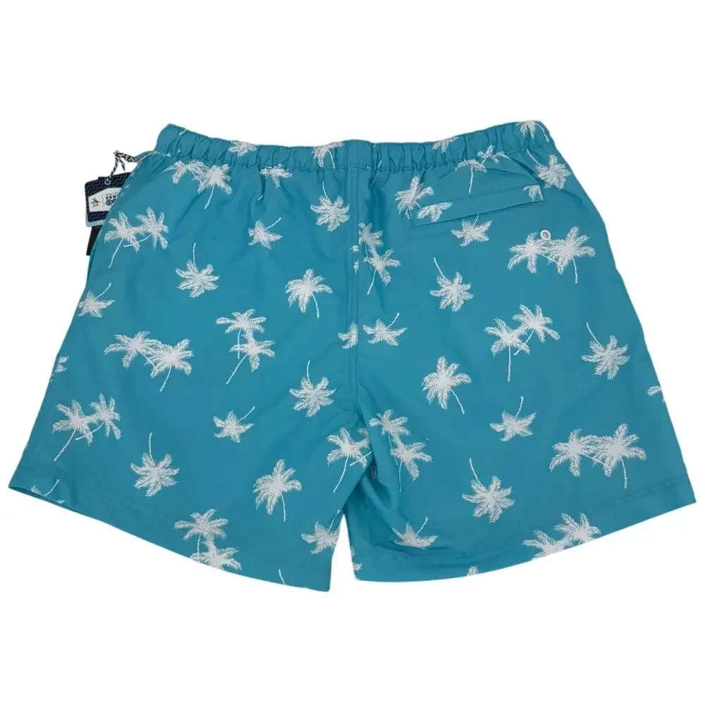 NWT Original Penguin Lined Swim Trunk Short Blue Atoll Palm Tree Size X-LARGE
